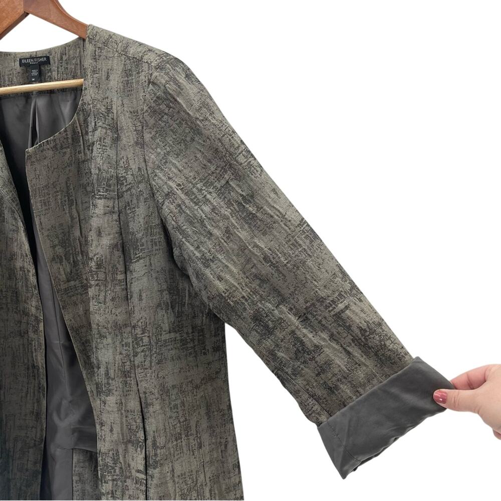 Eileen Fischer Rye Mirage Crinkle Jacquard Silk Cotton Blend Jacket Blazer 1X - Picture 4 of 11